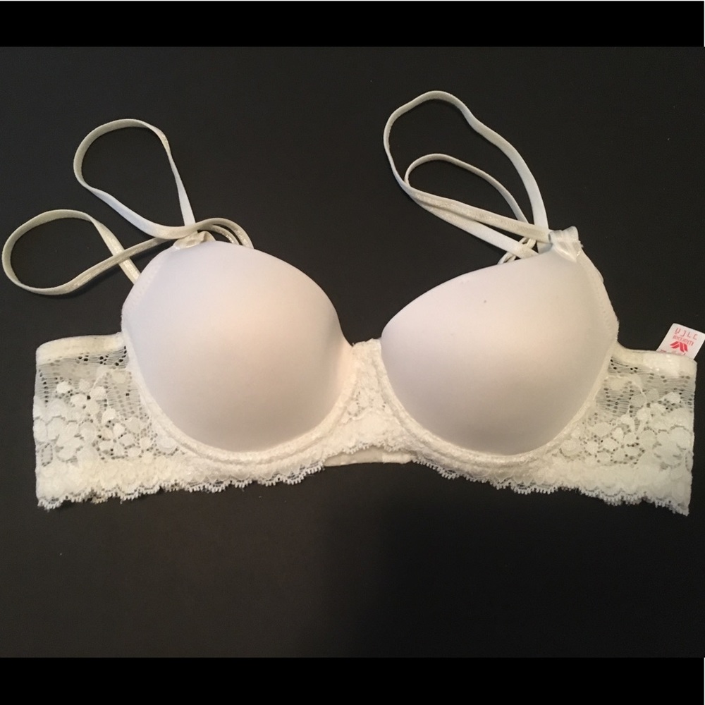 Double strap white lace bra